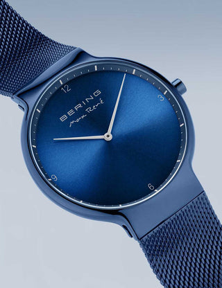 Angle shot of Bering 15540-397 Blue Stainless Steel Unisex Watch on white background