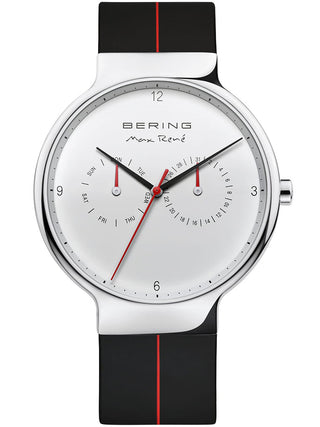 Front view of Bering 15542-404 White Dial Black Silicone Unisex Watch on white background