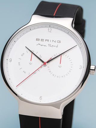 Angle shot of Bering 15542-404 White Dial Black Silicone Unisex Watch on white background