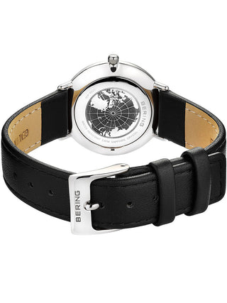 Angle shot of Bering 15729-404 White Dial Black Leather Womens Watch on white background