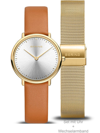 Front view of Bering 15729-530 Silver Dial Gold Stainless Steel Womens Watch on white background