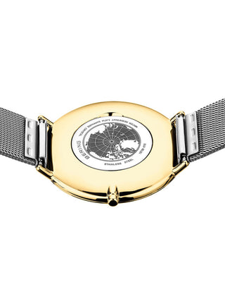 Angle shot of Bering 15739-010 Gold Dial Silver Stainless Steel Unisex Watch on white background