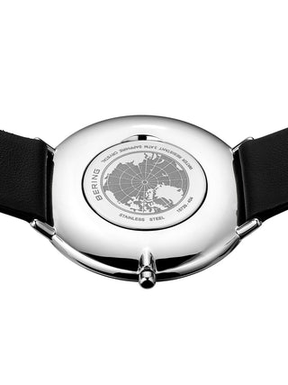 Angle shot of Bering 15739-404 White Dial Black Leather Unisex Watch on white background