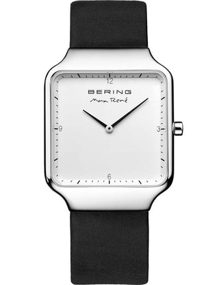 Front view of Bering 15832-409 White Dial Black Leather Womens Watch on white background