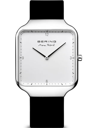 Front view of Bering 15836-404 White Dial Black Silicone Unisex Watch on white background