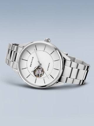 Angle shot of Bering 16743-704 White Dial Silver Stainless Steel Unisex Watch on white background