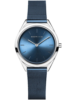 Front view of Bering 17031-307 Blue Stainless Steel Womens Watch on white background