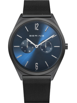 Front view of Bering 17140-227 Blue Dial Black Stainless Steel Unisex Watch on white background