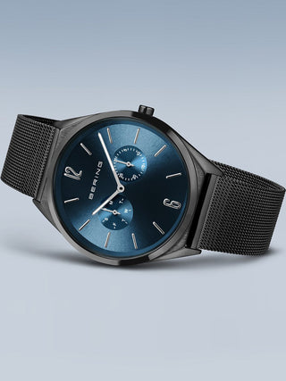 Angle shot of Bering 17140-227 Blue Dial Black Stainless Steel Unisex Watch on white background