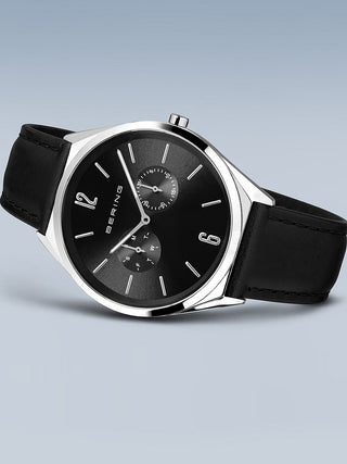 Angle shot of Bering 17140-402 Black Leather Unisex Watch on white background