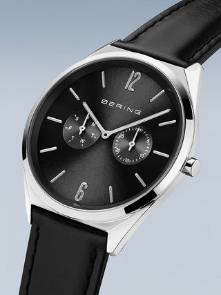 Angle shot of Bering 17140-402 Black Leather Unisex Watch on white background