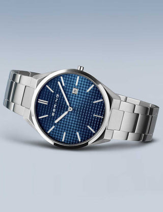 Angle shot of Bering 17240-707 Blue Dial Silver Stainless Steel Unisex Watch on white background