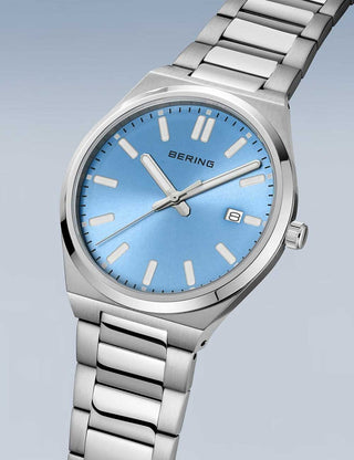 Angle shot of Bering 17639-707 Blue Dial Silver Stainless Steel Unisex Watch on white background