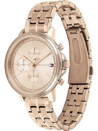 Angle shot of Tommy Hilfiger 1782190 Rose Gold Stainless Steel Womens Watch on white background