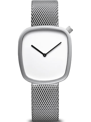 Front view of Bering 18034-004 White Dial Silver Stainless Steel Womens Watch on white background