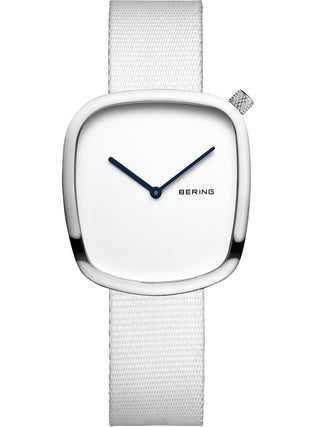 Front view of Bering 18034-007 White Textile Womens Watch on white background