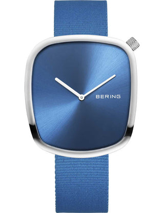 Front view of Bering 18040-308 Blue Textile Unisex Watch on white background