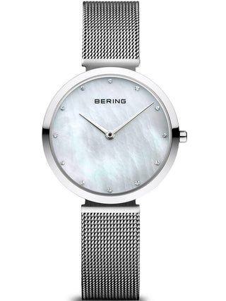 Front view of Bering 18132-004 Mother Of Pearl Dial Silver Stainless Steel Womens Watch on white background