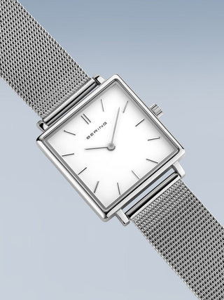 Angle shot of Bering 18226-004 White Dial Silver Stainless Steel Womens Watch on white background