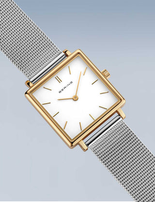 Angle shot of Bering 18226-010 White Dial Silver Stainless Steel Womens Watch on white background