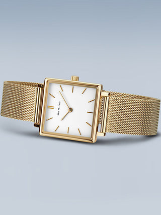 Angle shot of Bering 18226-334 White Dial Gold Stainless Steel Womens Watch on white background