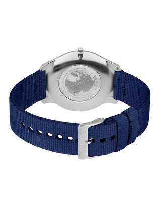 Angle shot of Bering 18342-507 Blue Textile Unisex Watch on white background