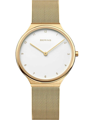 Front view of Bering 18434-334 White Dial Gold Stainless Steel Womens Watch on white background