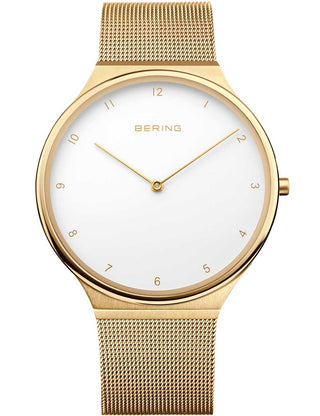 Front view of Bering 18440-334 White Dial Gold Stainless Steel Unisex Watch on white background