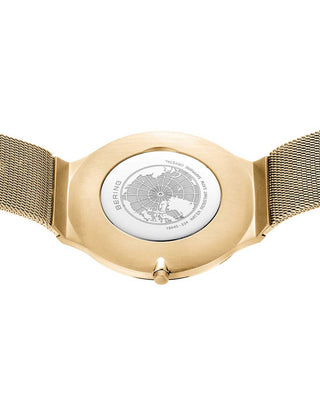 Angle shot of Bering 18440-334 White Dial Gold Stainless Steel Unisex Watch on white background