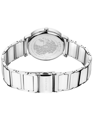 Angle shot of Bering 18535-754 White Dial Silver Strap Womens Watch on white background