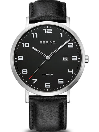 Front view of Bering 18640-402 Black Leather Unisex Watch on white background