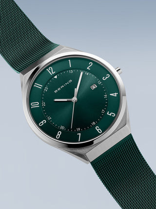 Angle shot of Bering 18740-808 Green Stainless Steel Unisex Watch on white background