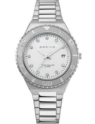 Front view of Bering 18936-704 Silver Stainless Steel Womens Watch on white background