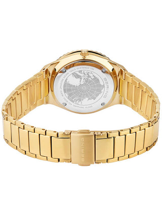 Angle shot of Bering 18936-734 White Dial Gold Stainless Steel Womens Watch on white background