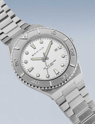 Angle shot of Bering 18940-704 White Dial Silver Stainless Steel Unisex Watch on white background