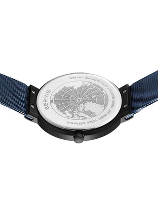 Angle shot of Bering 19039-327 Blue Stainless Steel Unisex Watch on white background