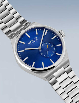 Angle shot of Bering 19441-707 Blue Dial Silver Stainless Steel Unisex Watch on white background