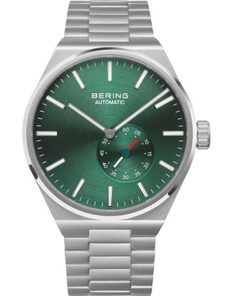 Front view of Bering 19441-708 Green Dial Silver Stainless Steel Unisex Watch on white background