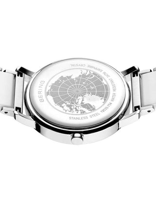 Angle shot of Bering 19535-754 White Dial Silver Strap Womens Watch on white background