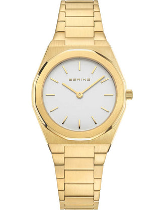 Front view of Bering 19632-730 White Dial Gold Stainless Steel Womens Watch on white background