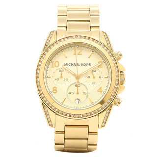 Front view of Michael Kors Blair MK5166 Gold Stainless Steel Womens Watch on white background