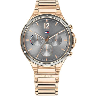 Front view of Tommy Hilfiger 1782277 Grey Dial Stainless Steel Womens Watch on white background