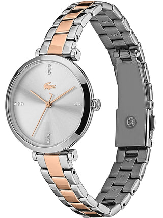 Angle shot of Lacoste 2001143 Silver Dial Rose Gold Stainless Steel Womens Watch on white background