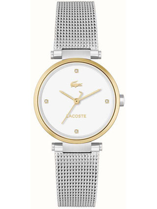 Front view of Lacoste 2001337 White Dial Silver Stainless Steel Womens Watch on white background