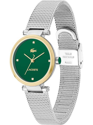 Angle shot of Lacoste 2001348 Green Dial Silver Stainless Steel Womens Watch on white background