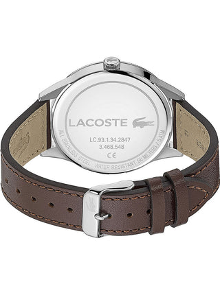 Angle shot of Lacoste 2011040 Blue Dial Brown Leather Unisex Watch on white background