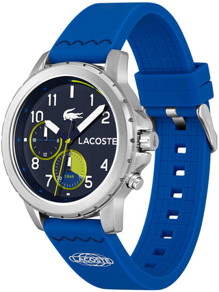 Angle shot of Lacoste Chronograph 2011205 Blue Silicone Unisex Watch on white background