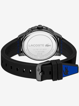 Angle shot of Lacoste Chronograph 2011206 Black Silicone Unisex Watch on white background