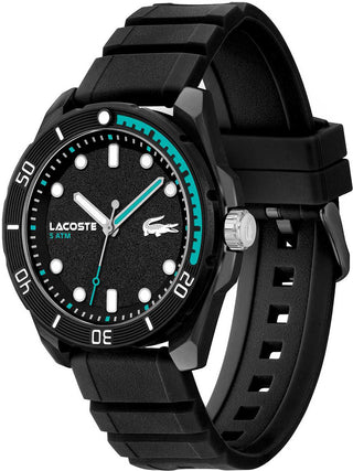 Angle shot of Lacoste 2011284 Black Silicone Unisex Watch on white background