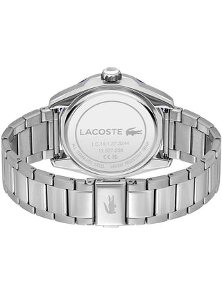 Angle shot of Lacoste 2011286 Blue Dial Silver Stainless Steel Unisex Watch on white background